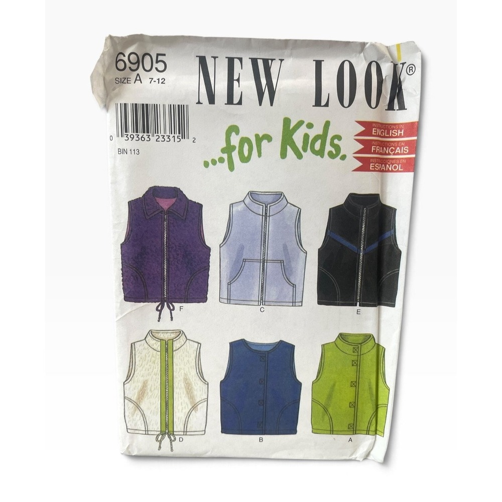 New Look 6905 Kids' Vests Sz 7-12 Children's Boys Girls Sewing Pattern Uncut FF